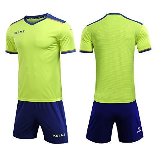 KELME メンズ サッカーウェア Tシャツ&amp;パンツ セット (ネオンイエロー/Rブルー 2XL)
