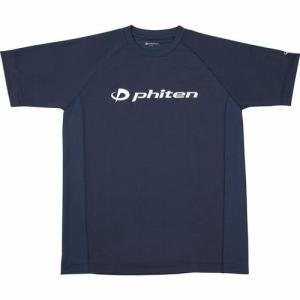 ファイテン(phiten) RAKUシャツ SPORTS 吸汗速乾 半袖 ロゴ入リ ネイビー　(ロゴ:白) S ボディケアハンソデTシャツ JG169003