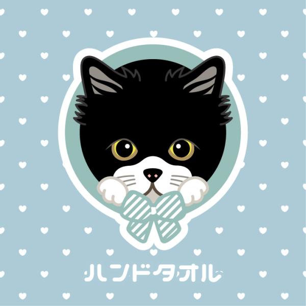 ハンドタオル シロクロ 猫 かわいい ハンカチ 動物 おしゃれ プレゼント ペット