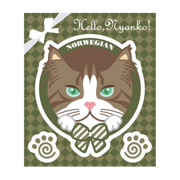 猫 ステッカー ノルウェージャンフォレストキャット かわいい 車 玄関 パソコン Hello,Nya...