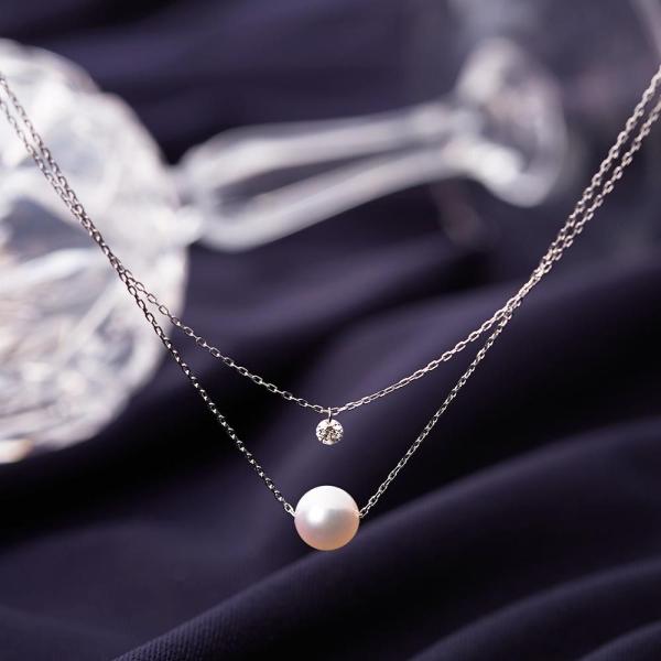 [ムーンレーベル 公式] ダイヤモンド ネックレス 一粒 パール 2連 Stella パール ペンダ...