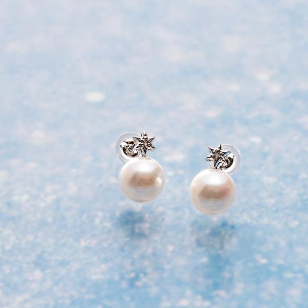 [ムーンレーベル 公式] パール ダイヤモンド ピアス Gleam Star パールピアス Pt90...