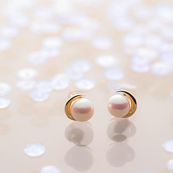 [ムーンレーベル 公式] パール ダイヤモンド ピアス　Crescent Moon パール ピアス ...