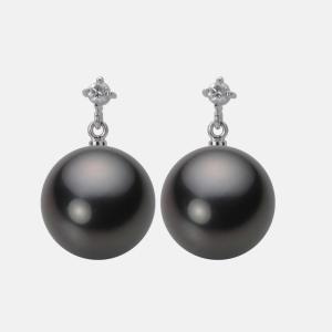 ムーンレーベル 公式] ブラックパール ピアス 12mm 黒蝶 真珠 K14WG