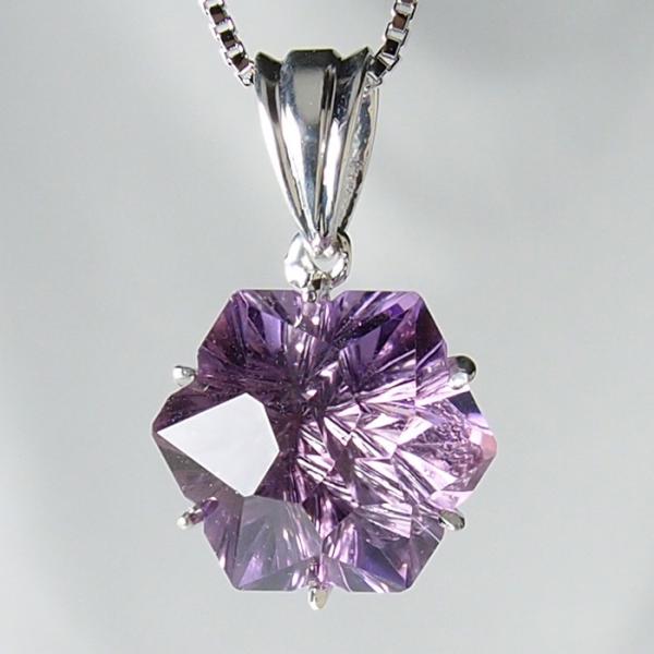 アメシスト（紫水晶）銀の花ペンダント　N439