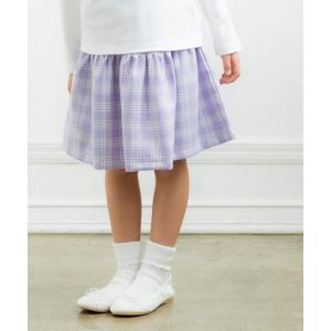 子供服 女の子 スカート こども 子ども服 キッズ 膝丈 ウエストゴム チェック ギャザー ポケット パープル 杢グレー むーのんのん moononnon｜moononnon