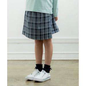 アウトレットセール 110cm限定 子供服 女の子 キュロット 普段着　通学着　ウエストゴムチェック柄  ネイビー ブルー むーのんのん moononnon｜MOONONNON