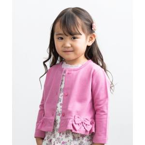 アウトレットセール 80cm限定 子供服 女の子 カーディガン 普段着 ベビーサイズリボン＆フリルつきミニ裏毛 ピンク パープル むーのんのん moononnon｜moononnon