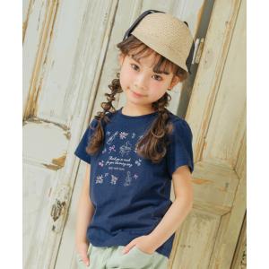 子供服 女の子 Tシャツ 春夏 半袖 普段着 通園着 通学着 綿100％ 音楽会 音符 ロゴ リボン お花 刺繍 ピンク ネイビー むーのんのん moononnon｜moononnon