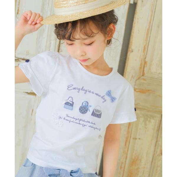 子供服 女の子 Tシャツ 春夏 半袖 綿100％ ベビー キッズ ジュニア 夏服 かばん バッグ刺繍...