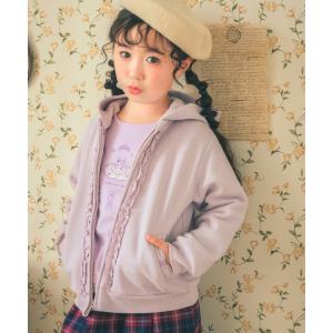 子供服 女の子 パーカー 長袖 普段着 通園 通学 スクール 起毛 カジュアル 2WAY フードつき フリル ポケット リボン ネイビー パープル むーのんのん moononnon｜moononnon