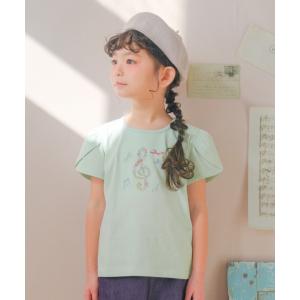 送料無料 子供服 女の子 Tシャツ 春夏 半袖 こども 子ども 普段着 通学着 ベビー キッズ 綿100% 音符 花 刺繍 ネイビー グリーン むーのんのん moononnon｜moononnon