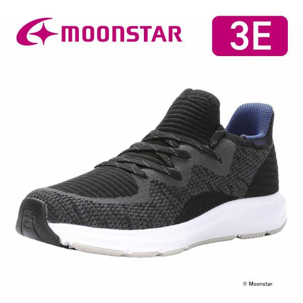 ムーンスター レディース スニーカー 幅広3E 軽量 ウォーキング シューズ スリッポン 運動靴 黒...