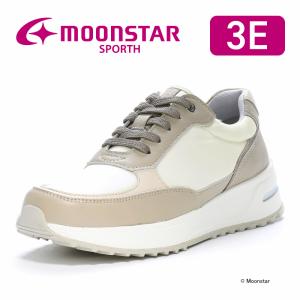 ムーンスター スニーカー 幅広 3E 本革 革靴 撥水 レディース レザー コンフォート シューズ 普段履き moonstar SP0801 グレージュ [在22.0cmセール]セ再1月25日