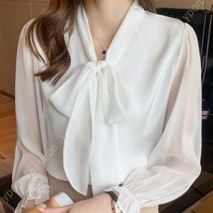 シフォン リボン付き 九分袖 ブラウス リボンタ...の商品画像