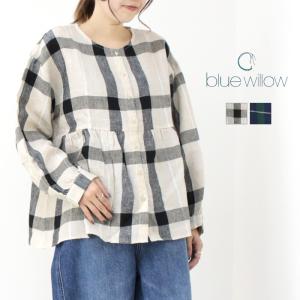 ブルーウィロー blue willow リネンCHギャザーブラウス 01DFP11423 トップス ノーカラー 長袖 チェック レディース /返品・交換不可/SALE セール｜more-net2