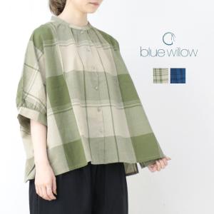 ブルーウィロー blue willow コットンリネン細番手ブロックCHブラウス 01EUP11304 トップス シャツ ブロックチェック 5分袖 レディース 2025春夏｜more-net2