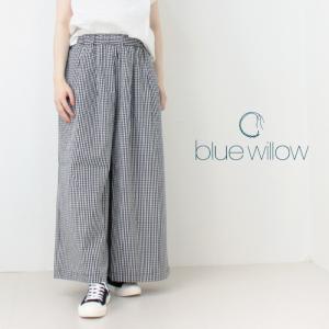 ブルーウィロー blue willow コットン平織りポプリンギンガムチェックワイドパンツ 01EUP14209 イージー フレア ロング ボトム レディース 2025春夏｜more-net2