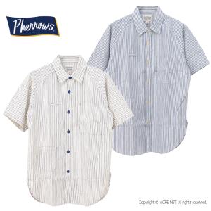フェローズ PHERROW'S ラグランワークシャツ 24S-711WSS　メンズ 日本製 半袖 ストライプ 2024春夏｜more-net2