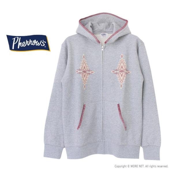 フェローズ PHERROW&apos;S ネイティブ刺繍プリントジップパーカー 25W-PNP1 メンズ 裏毛...