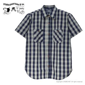 ステュディオ・ダルチザン STUDIO D'ARTISAN インディゴチェックシャツ 5725 メンズ 日本製 半袖 2025春夏｜more-net2