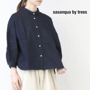 サザンカバイツリーズ sasanqua by trees 60ozカツラギデニムオーバーシャツ AN-223D トップス 無地 8分袖 ワイド 日本製 レディース 2025春夏｜more-net2