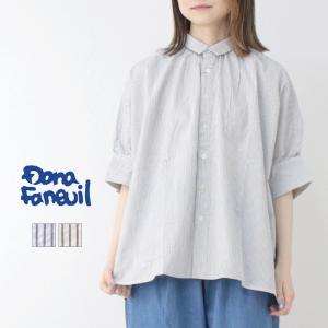 ダナファヌル Dana Faneuil シアサッカーストライプワンピースカラードルマンブラウス D-6225210 日本製 5分袖 半袖 シャツ ワイド レディース 2025春夏｜more-net2