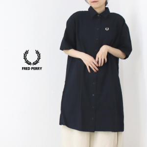 フレッドペリー FRED PERRY シアサッカーシャツドレス D9175 トップス ワンピース ミディ丈 無地 ワンポイント レディース 2025春夏｜more-net2