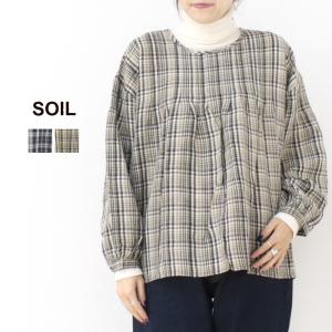 ソイル SOIL ウールリネンチェッククルーネックピンタックシャツ INSL24712 トップス 長袖 インド製 レディース｜more-net2