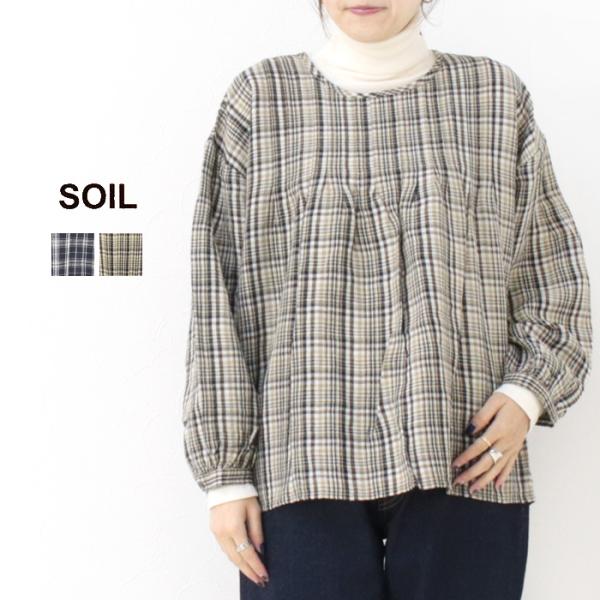 ソイル SOIL ウールリネンチェッククルーネックピンタックシャツ INSL24712 トップス 長...