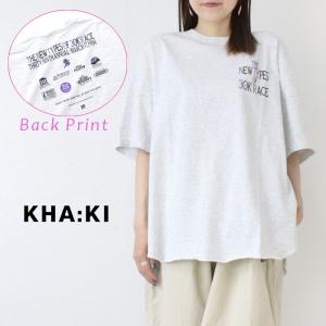 カーキ KHA:KI ラウンドヘムTシャツ/HEM ROUND TEE-30K RACE- MIL25SCS3452 トップス 無地 グラフィック プリント 5分袖 レディース 2025春夏｜more-net2