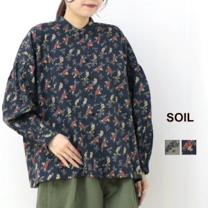 ソイル SOIL ポプリンフラワープリントバンドカラーギャザーシャツ NSL24541 レディース ブラウス 長袖 花柄 ワイド｜more-net2