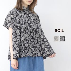ソイル SOIL コットンボイルツートーンフラワープリント フリルカラーフレンチスリーブシャツ NSL25081 ブラウス 花柄 ワイド レディース 2025春夏｜more-net2