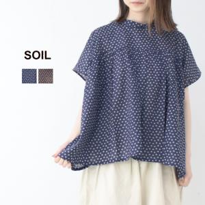 ソイル SOIL コットンボイルスモールフラワープリントバックオープンスタンドカラーシャツ NSL25102 トップス ブラウス 小花柄 半袖 レディース 2025春夏｜more-net2
