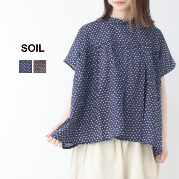 ソイル SOIL コットンボイルスモールフラワープリントバックオープンスタンドカラーシャツ NSL2...