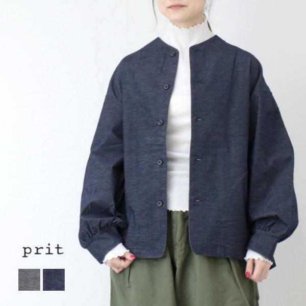 プリット prit ストレッチ別珍ノーカラージャケット P80640 日本製 羽織 アウター ボタン...