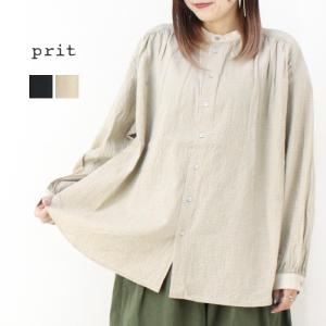 プリット prit 綿麻シャドウチェッククレリックギャザーブラウス P81526 トップス スタンドカラー 日本製 レディース 2025春夏 /返品・交換不可/SALE セール｜more-net2