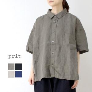 プリット prit 40/1フレンチリネンキャンバス 5分袖レギュラーカラーワイドシャツ P82508 日本製 無地 ブラウス 羽織 半袖 麻 トップス レディース 2025春夏｜more-net2