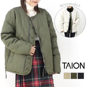 タイオン TAION ミリタリーリバーシブルクルーネックダウンジャケット R104BML-1 キルティング ボア 中綿 アウター レディース メンズ｜more-net2