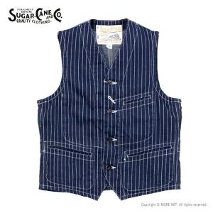 シュガーケーン SUGAR CANE 9ozウォバッシュストライプ ワークベスト SC12654 メンズ 日本製 2025春夏｜more-net2
