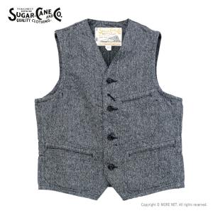 シュガーケーン SUGAR CANE 9ozブラックコバートワークベスト SC12795 メンズ 日本製 ジレ｜more-net2