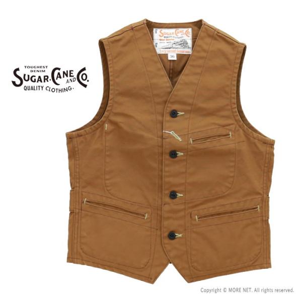 シュガーケーン SUGAR CANE ブラウンダックワークベスト SC14375 メンズ 日本製