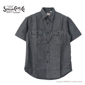 シュガーケーン SUGAR CANE ブラックシャンブレー半袖ワークシャツ SC39307 メンズ 日本製｜more-net2