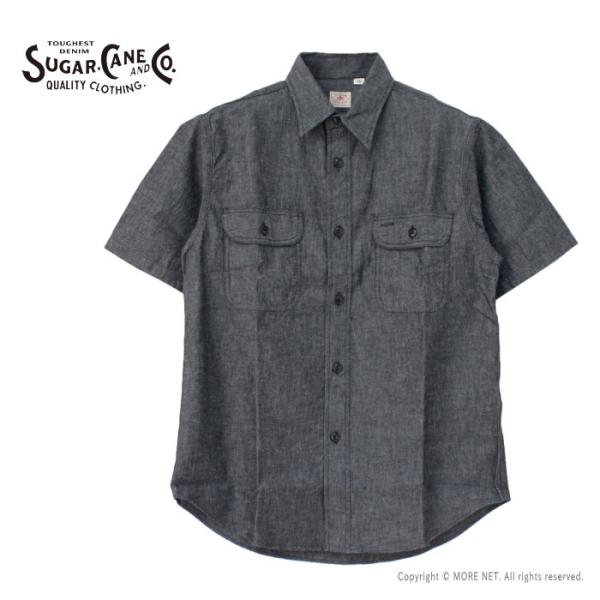 シュガーケーン SUGAR CANE ブラックシャンブレー半袖ワークシャツ SC39307 メンズ ...