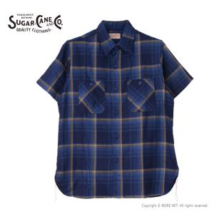 シュガーケーン SUGAR CANE インディゴチェックワークシャツ SC39518 メンズ 日本製 半袖 2025春夏｜more-net2