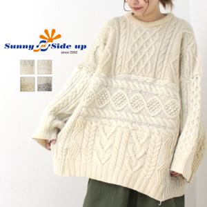 サニーサイドアップ SUNNY SIDE UP パッチワークワイドニット 15KNIT SR-213-003 2023秋冬 日本製 リメイク セーター レディース メンズ トップス｜more-net2