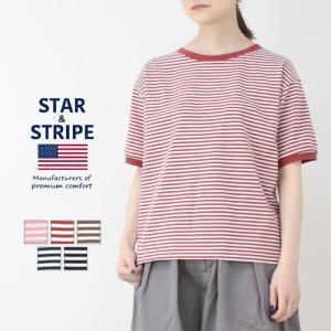 スターアンドストライプ STAR&STRIPE ボーダーリンガーTシャツ SSMD-028 半袖 リブ カットソー レディース 2025春夏/メール便可｜more-net2