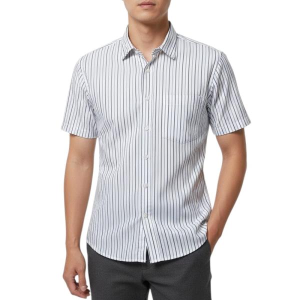 【新品70%OFF】コムサデモードメン 半袖シャツ S ホワイト ストライプ スリムシルエット 日本...