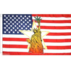 海外限定 国旗 アメリカ 米国 星条旗 自由の女神 マリファナ 大麻 カンナビス 特大フラッグ｜MORE BUY MORE