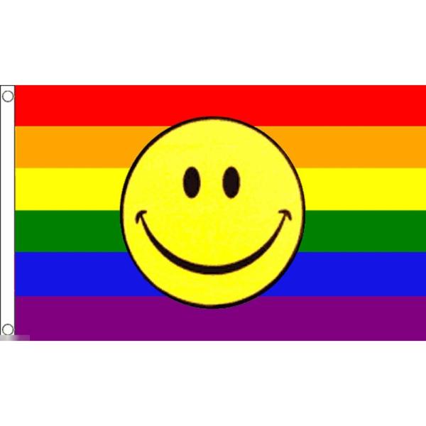 海外限定 国旗 虹 レインボーフラッグ LGBT ゲイ スマイルマーク スマイリーフェイス 特大フラ...